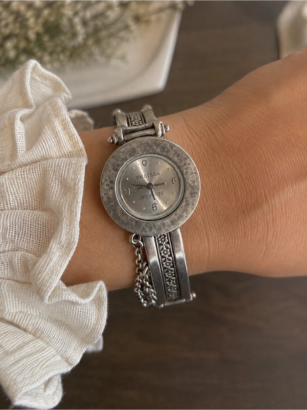 Retired Silpada Designs Sterling Silver Hammered Watch (Model T1749)